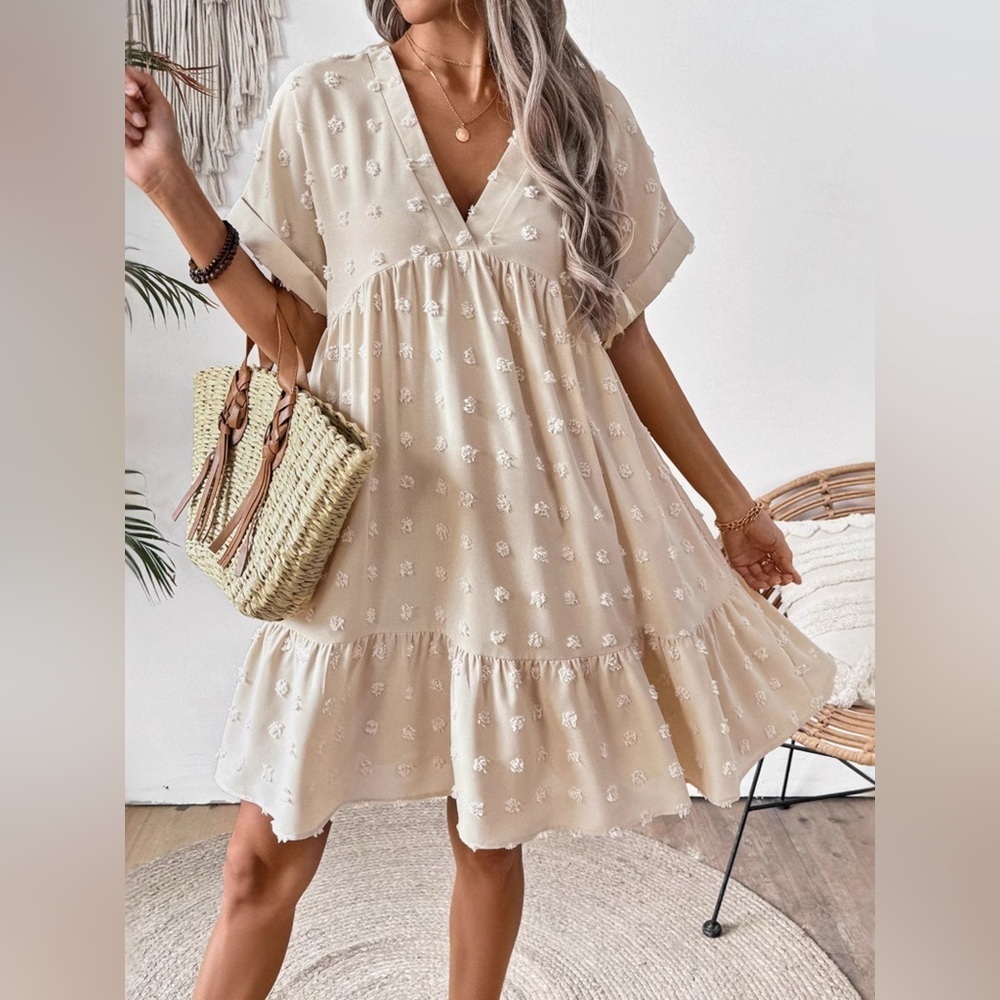 Ruffled Hem Swiss Dot Mini Dress